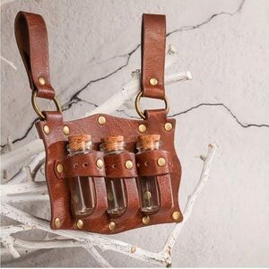 Brown Leather Potion Holder with Glass Vials